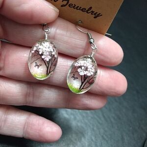 Pink flower earrings